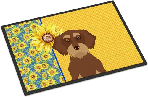 Miniatura 191 de Caroline's Treasures WDK5313MAT Airedale Terrier - Tapete para puerta delantera de 18 x 27 pulgadas, diseño de girasoles de verano, para entrada