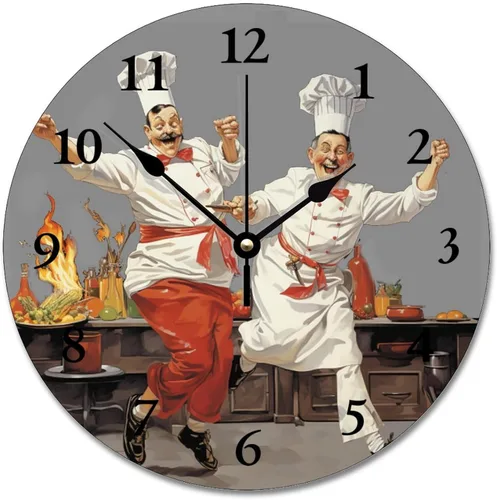 Miniatura 14 de ArogGeld Chef - Reloj de pared de cocina de madera, 10 silencioso, sin tictac, de cuarzo, funciona con pilas, para sala de estar, dormitorio