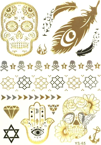 Miniatura 30 de Wrapables Tatuajes temporales inspirados en celebridades en oro metálico, plata y negro, grandes, alas de ángel_1