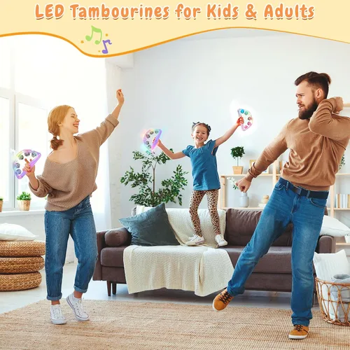 Miniatura 4 de Aywewii Pandereta LED – Juguetes sensoriales iluminados para niños con autismo y necesidades especiales, instrumento musical para niños pequeños