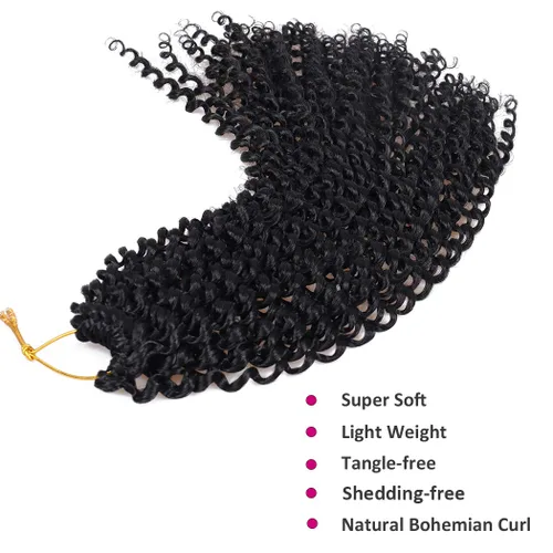 Miniatura 6 de Dorsanee Cabello Negro Passion Twist de 12 Pulgadas, 7 Paquetes, Cabello de Ganchillo de Ondas de Agua, Cabello Largo Bohemio Rizado para Trenzar