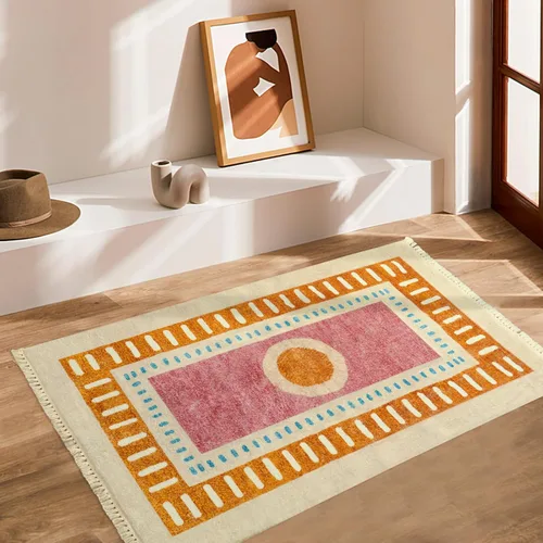 Miniatura 7 de Lukinbox Alfombra bohemia para sala de estar, 3 x 5 pies, lavable a máquina, alfombra de dormitorio, súper suave, antideslizante, color naranja