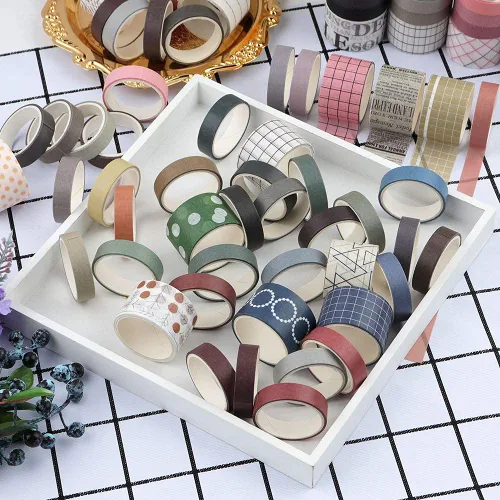 Miniatura 6 de Basic Collection - Juego de 100 rollos de cinta adhesiva de color sólido de 0.39/0.98 pulgadas de ancho, cinta adhesiva para decoración de arte