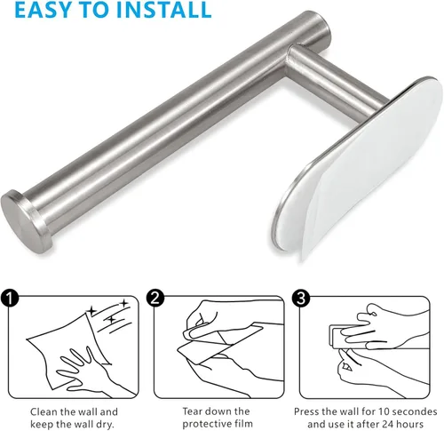 Miniatura 6 de Soporte para papel higiénico autoadhesivo, sin taladrar, para baño, baño, baño, soporte de pared, acero inoxidable (níquel cepillado)
