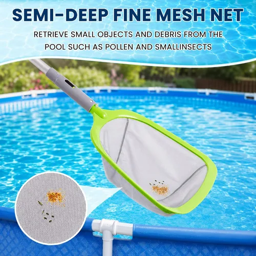 Miniatura 4 de Sepetrel Kit de limpieza de piscina de lujo con aspiradora de chorro, cepillo, red de skimmer semi-profunda y poste ajustable de 57.5 pulgadas
