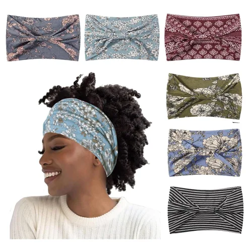Miniatura 12 de Artilady Paquete de 12 diademas bohemias para mujer, bandas elásticas suaves para yoga para niñas, entrenamiento, correr, deporte, envoltura