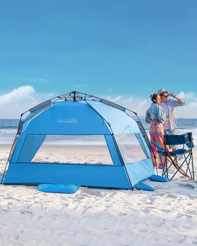 Miniatura 8 de OutdoorMaster Tienda de campaña de playa para 3-4 personas, fácil instalación y portátil, toldo de refugio solar con protección UV UPF 50+, tragaluz