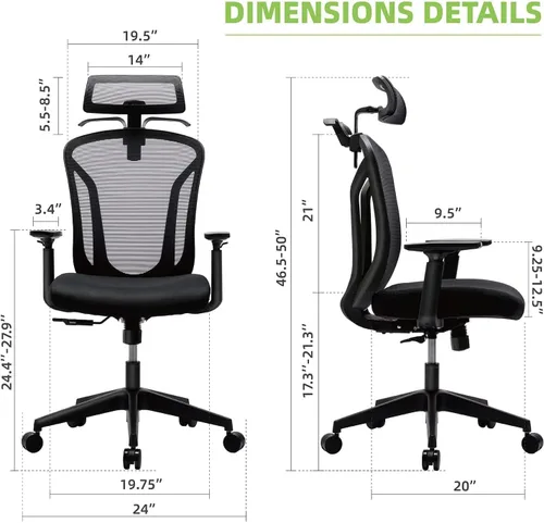 Miniatura 3 de Silla de oficina con respaldo alto, silla ergonómica de malla, silla de escritorio para el hogar, reposacabezas ajustable, silla ejecutiva