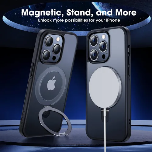 Miniatura 9 de CASEKOO- Funda para iPhone 15 Pro, c/soporte magnético invisible [protecc. militar contra caídas] [compatible c/MagSafe], a prueba de impactos, Negro