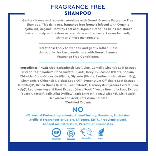 Miniatura 3 de Desert Essence Champú sin fragancia – 8 onzas líquidas – Limpiador suave sin perfume con aceite de jojoba, té verde y consuelda – Suaviza