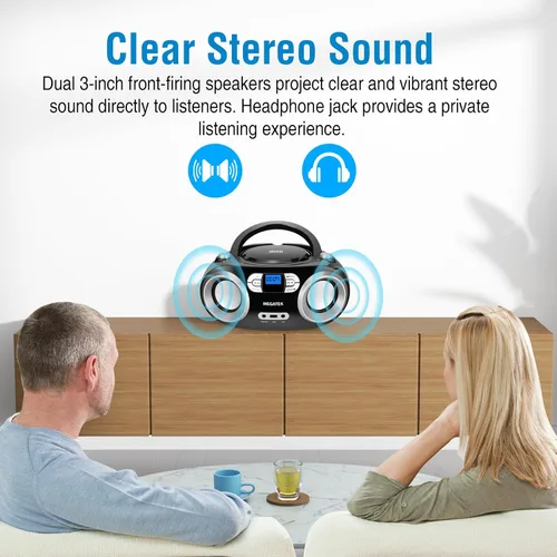 Miniatura 3 de MEGATEK Boombox reproductor de CD portátil con radio FM, Bluetooth y puerto USB, sonido estéreo claro, compatible con CD-R/RW y MP3, entrada