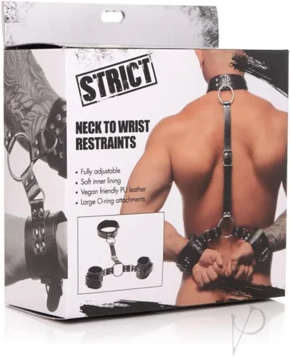 Strict Juego de sujeciones de piel sintética para adultos, cuello a muñeca, con grandes accesorios de junta tórica para mujeres, hombres y parejas,