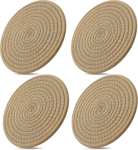 ME.FAN Juego de 4 salvamantes/agarraderas de 7 pulgadas tejido de hilo de algodón para ollas y sartenes, posavasos grandes/almohadillas calientes