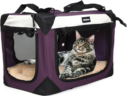 Miniatura 8 de Transportador grande para gatos, jaula de viaje plegable para perros, portátil, de lados suaves, con alfombrilla de felpa súper suave y cálida
