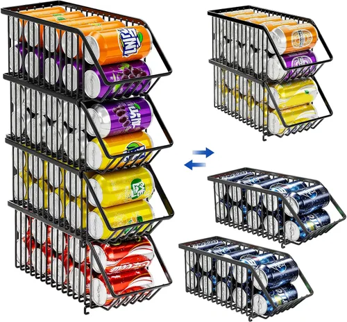Miniatura 3 de Organizador de latas de soda de 4 unidades, organizador de latas apilable para despensa, almacenamiento de refrescos, dispensador de latas de soda
