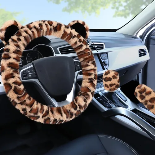 Miniatura 9 de Accmor - Funda mullida para volante para mujeres y niñas, ajuste universal de 15 pulgadas, funda de freno de mano y funda para palanca de cambios