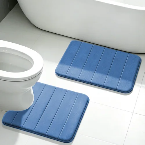 Miniatura 7 de Juego de 2 alfombras de baño de espuma viscoelástica, súper suaves, absorbentes, de secado rápido, alfombras de baño de espuma viscoelástica