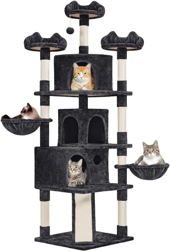 Miniatura 10 de Yaheetech Árbol grande para gatos de 76.5 pulgadas, torre grande para gatos con 3 condominios, perchas de felpa acogedoras, 9 postes rascadores