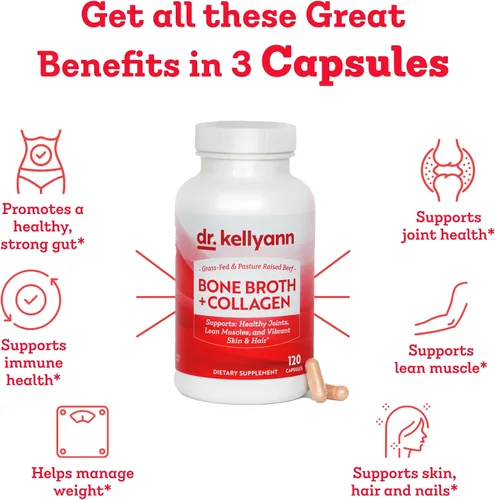 Miniatura 5 de Dr. Kellyann Cápsulas de caldo de hueso 500 mg de colágeno por porción Apoya la salud intestinal Reparación de articulaciones y cartílagos