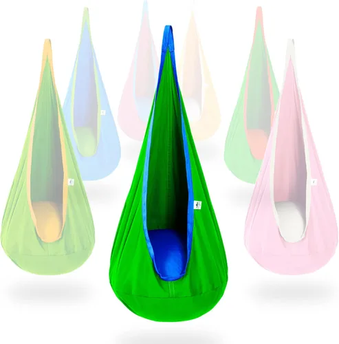 Miniatura 9 de OUTREE Asiento de columpio para niños, hamaca de algodón para niños, columpio sensorial para uso en interiores y exteriores, amarillo y blanco