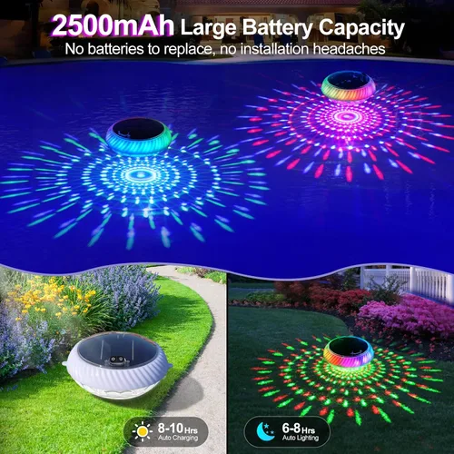 Miniatura 4 de Askyli Luces Flotantes de Piscina, Luces Solares para Piscina con Impermeable IP68 Que Flotan, Luz Solar Flotante para Piscina con Cambio