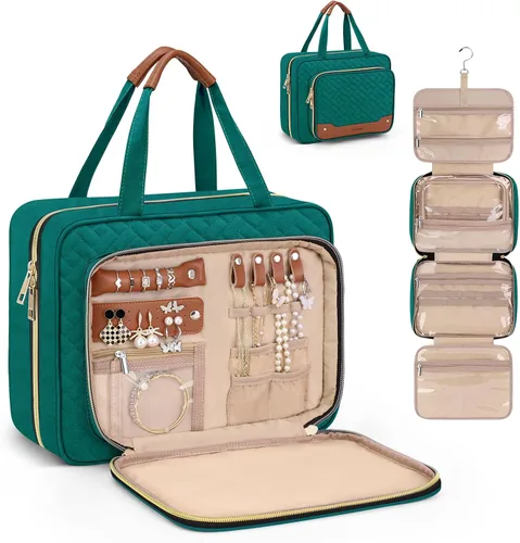 Miniatura 16 de Bolsa de aseo Wedama para mujer, bolsa de viaje grande para cosméticos, bolsa de aseo colgante para baño, bolsa de maquillaje impermeable de PVC Rosa