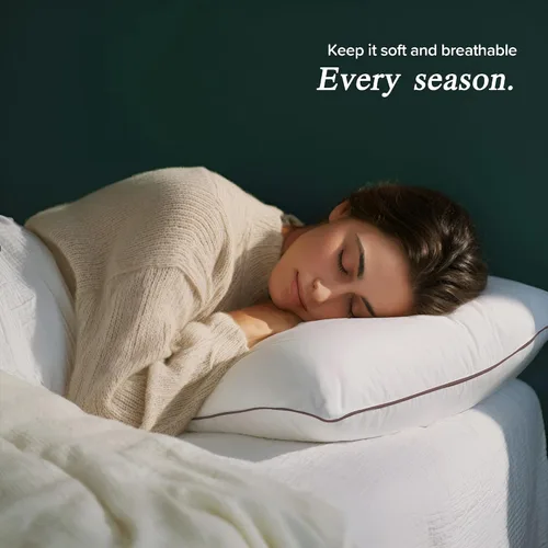 Miniatura 7 de puredown® Juego de 2 almohadas de plumas de ganso fabricadas en Estados Unidos, tamaño estándar, funda 100% algodón, almohadas de plumas para dormir