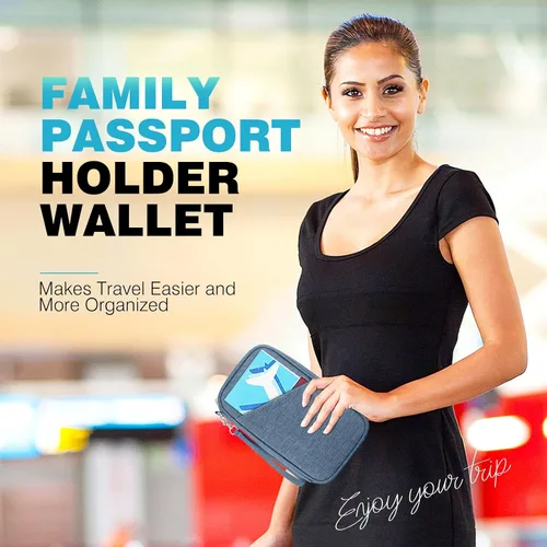 Miniatura 7 de Cartera de pasaporte para la familia con RFID, organizador de documentos de viaje, impermeable para mujeres, billetera de pasaporte portátil