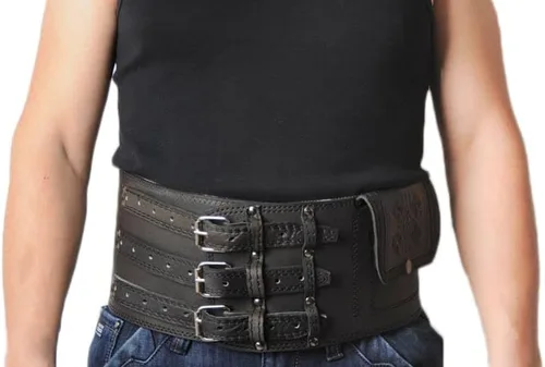 Cinturón de cuero negro hecho a mano para hombre, cintura ancha vikingo o corsé | Se adapta a cinturas de 27 a 60 pulgadas