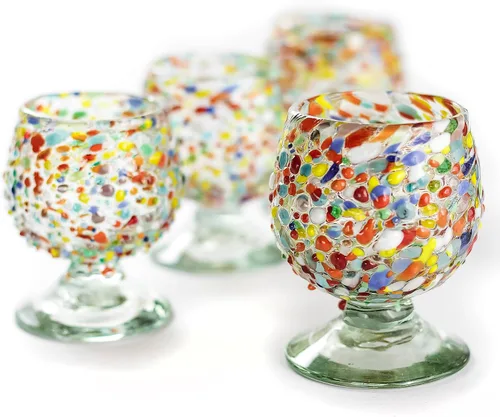 Miniatura 2 de Auténticos vasos de chupito soplados a mano de tequila mexicano - Juego de 4-2 onzas - Mini snifters de vidrio - Base pesada - Coñac (Confeti)