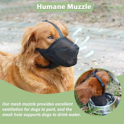 Miniatura 6 de Mayerzon Bozal para perro, bozal de malla suave patentado para perros pequeños, medianos y grandes, para barrer, morder, lamer y masticar, permite