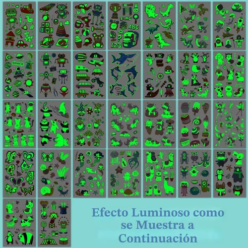 Miniatura 3 de Partywind 380 estilos (30 hojas) tatuajes luminosos para niños, estilos mixtos temporales tatuajes adhesivos con sirena/dinosaurio/espacio/pirata