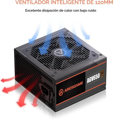 Miniatura 3 de ARESGAME Fuente de alimentación AGV Series 650W, certificado 80 Plus Bronze, fuente de alimentación no modular, garantía de 5 años