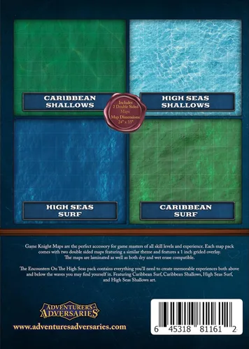Miniatura 7 de Game Knights Encounters on the High Seas - Tapete de mapa de batalla laminado de doble cara brillante de borrado en seco para juegos de rol, Juego