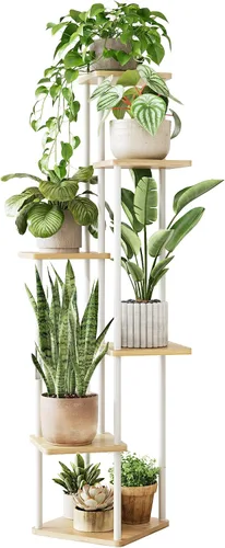 Miniatura 15 de GENTINGBRO Soporte alto para plantas de interior de 4 niveles para múltiples plantas, soporte de madera para plantas, estante de madera, estantería