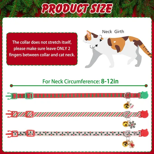 Miniatura 2 de Collares Navideños Separables para Gatos con Campana y Bonitos Colgantes - Paquete de 3 Collares de Seguridad Ajustables para Gatitos - Collar