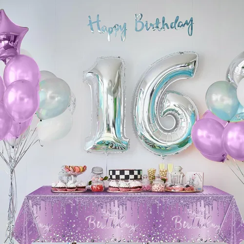 Miniatura 5 de Pajean Mantel de plástico con lentejuelas de diamantes con brillantina para fiesta de niña y niña, mantel de plástico con lentejuelas para niñas