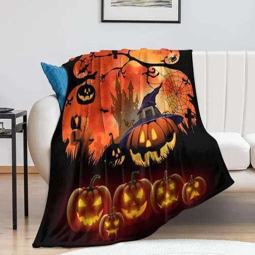 Miniatura 7 de Mantas de noche de Halloween de dibujos animados para sofá y cama, manta de castillo de bosque de terror, manta suave, acogedora, ligera