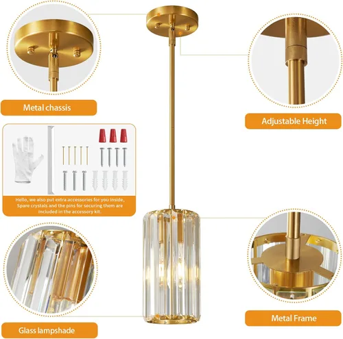 Miniatura 6 de Iluminación colgante dorada moderna mini candelabros de cristal, lámpara colgante ajustable para cocina, isla, comedor, pasillo, dormitorio