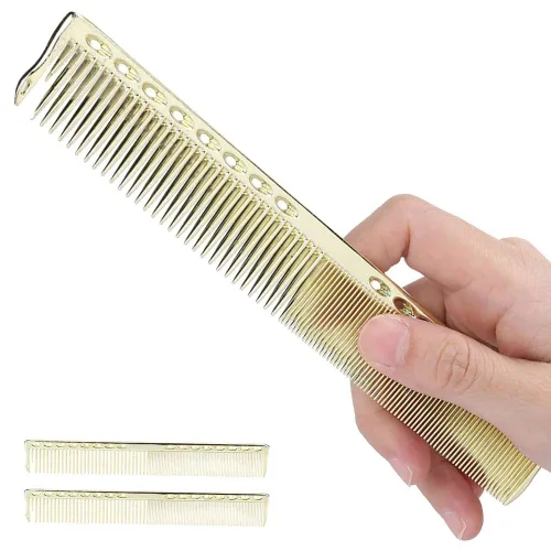 Miniatura 9 de Peines de peluquería de metal, peines profesionales de acero inoxidable para peluquería, peine desenredante (negro)