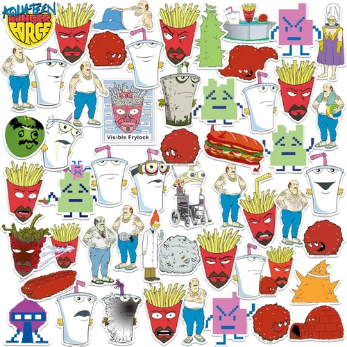 Aqua Teen Hunger Force - Paquete variado de calcomanías de vinilo de 50 quilates, tamaño grande, calcomanías de dibujos animados troqueladas para