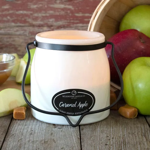 Miniatura 6 de Milkhouse Candle Company Vela de soja de manzana y caramelo, rodajas de manzana, canela, perfumada a vainilla dulce, tarro de mantequilla de 16