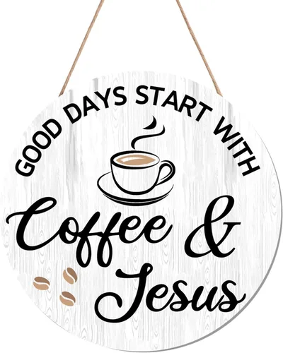 Miniatura 9 de HMASYO Letreros de madera rústica para barra de café – "All I Need Today is A Little Bit of Coffee and A Whole Lot of Jesus" para decoración