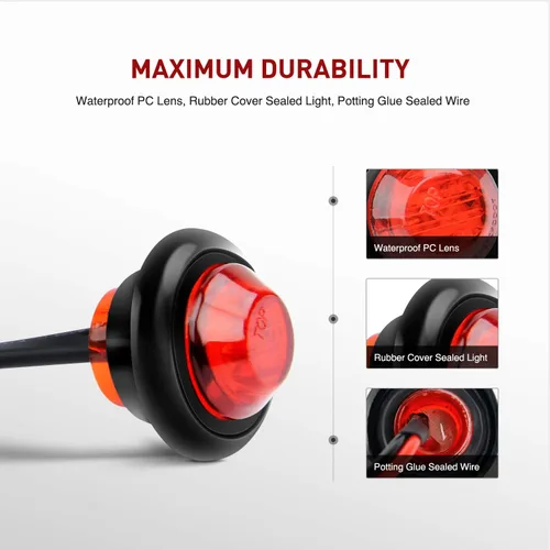 Miniatura 3 de Nilight juego de 10 luces LED redondas de 3/4 de pulgada, miniluces LED redondas, luces de gálibo delanteras, traseras y laterales, luces Rojo+Ámbar