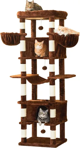 Miniatura 12 de MWPO - Árbol grande para gatos, torre de 67.7 pulgadas de altura para gatos de interior con 2 condominios, soporte de varios niveles con 3 hamacas