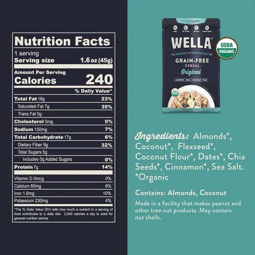 Miniatura 2 de Wella Cereal Avena Alternativa, Cereal Caliente para el Desayuno Sin Gluten, Sin Granos Paleo Orgánico Vegano Alto en Proteínas Superalimento a Base