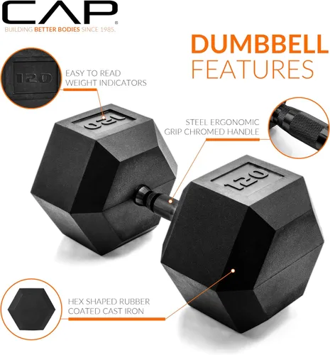 Miniatura 3 de CAP Barbell Peso de la mancuerna hexagonal recubierta, individual, 10-120 libras, múltiples opciones