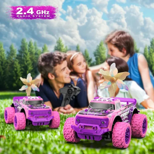 Miniatura 8 de Coche de Control Remoto para Niñas: Camión RC Rosa Púrpura a Escala 1:20 con Luz LED y Molinos de Viento DIY - Camiones RC Todo Terreno de 20 Km/h
