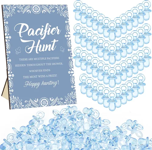 Miniatura 50 de Thyle Juego de 51 piezas de chupete de caza para baby shower, incluye signo de caza y 50 chupetes acrílicos para decoración de juegos de baby Rosa