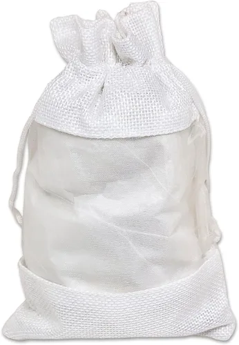 Miniatura 2 de Paquete de 12 bolsas de regalo medianas de lino, arpillera y organza con cordones (5 x 7 pulgadas, blanco) - Bolsa de malla para recuerdos
